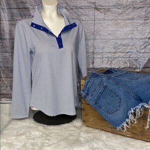 Chico's Blue and White Casual Long Sleeve Top